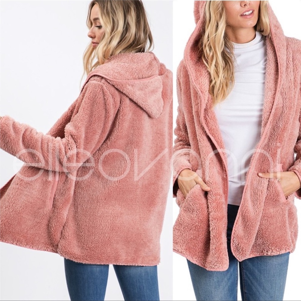 So Soft Cardigan Sweater Jacket With Hood In Mauve Color - Picture 1 of 3